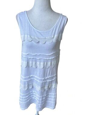 LOFT White Scalloped Ruffle Tank Top Women’s Large Sleeveless Blouse